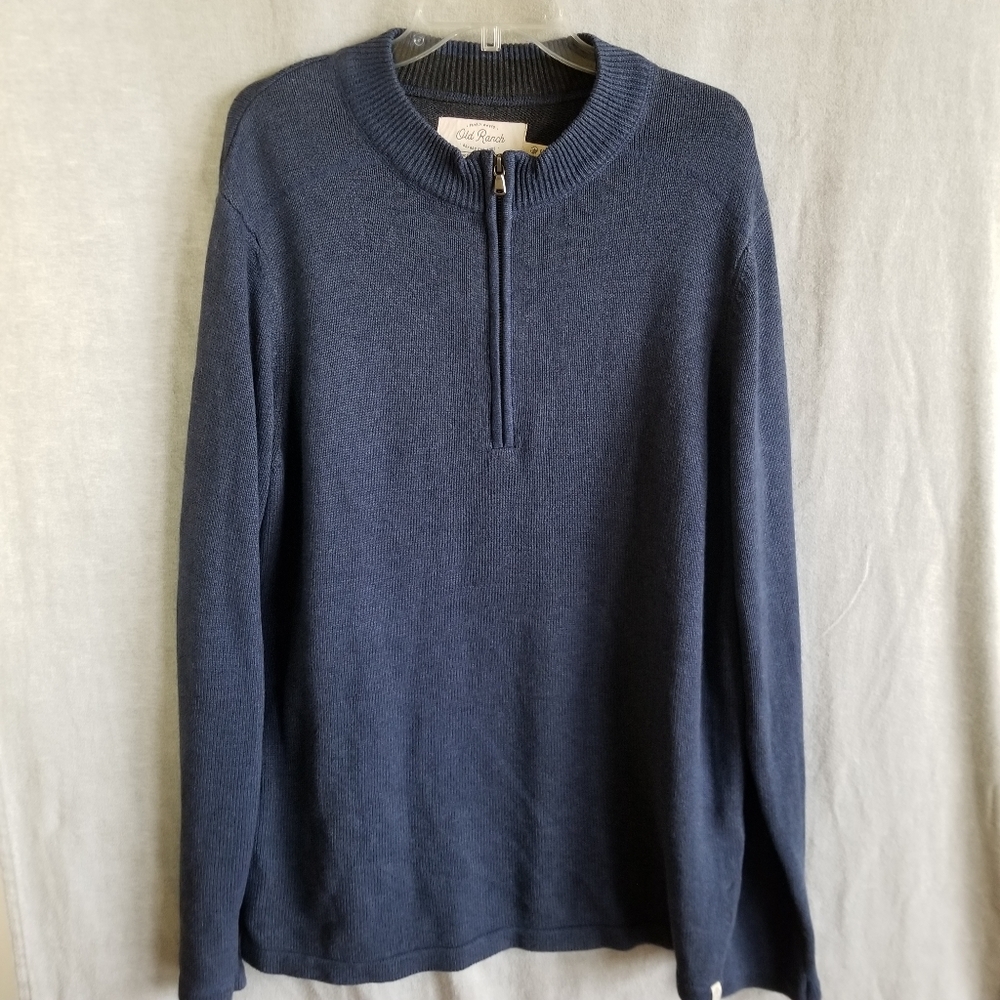 Old Ranch Sweater Mens XL‎ Pullover Long Sleeve 1/4 Zip Organic Cotton Blue